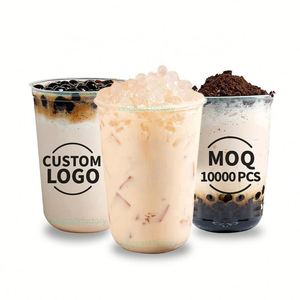 Gobelet à café rond jetable personnalisé en plastique à paroi simple avec couvercle pour thé aux perles Boba - Product Image 1