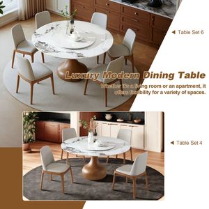 Tavolo da pranzo in pietra sinterizzata rotondo 53 \ "moderno in marmo con pigro Susan e 4 sedie per sale da pranzo compatte - Product Image 6
