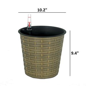 Vaso Decorativo Rotondo in Vimini Naturale da 10,2 Pollici con Sistema di Auto-Irrigazione per Fiori e Piante da Interno ed Esterno - Product Image 3