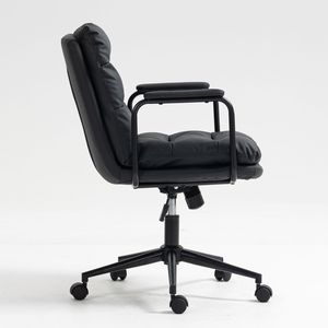 Sedia da Ufficio Ergonomica con Schienale Medio, in Pelle PU, Girevole con Ruote e Braccioli, per Casa e Ufficio - Product Image 4