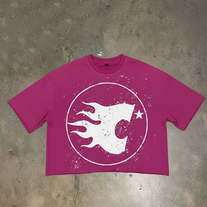 T-shirt en coton pour homme, coupe ample et courte, effet vieilli et délavé au soleil, imprimé numérique, délavé à l'acide - Product Image 1