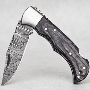 Black Pakka Wood Damascus Steel Folding Hunting Knife Back <b>Lock</b> Handmade Premium OEM ODM Supplier UA Supplies Industrial Clip - Product Image 1