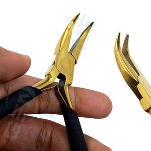 Pince professionnelle en acier inoxydable pour extensions de cheveux, dorée avec poignée noire, pointe incurvée et dents, pour micro-nano-perles, ajustement précis, 5,5 pouces - Product Image 2
