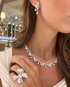 Pear Cut Lab Grown Diamond Cluster <b>Statement</b> <b>Necklace</b> CVD HPHT Solid 18K White Gold Bridal Fine Jewelry Collar <b>Necklace</b> Women - Product Image 3