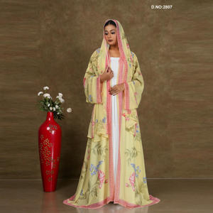 Floral Chiffon Abaya <b>Shrug</b> With Flowing Silhouette, Modest Layered Wear, Soft Drapape, Elegant Borders, Contemporary Style - Product Image 1