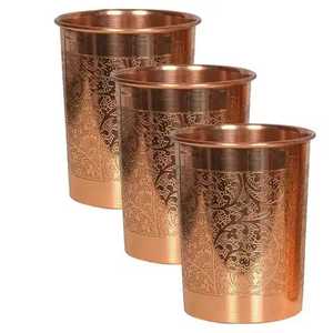 Lot de 2 gobelets à boire en cuivre pur à rayures, verres à eau à motif, vaisselle ayurvédique pour la santé, fournisseur en gros - Product Image 4