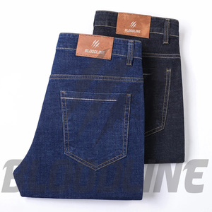 Jeans de Pierna Recta para Hombre BLOODLINE, Cintura Media, Corte Regular, Mezclilla Sólida, Algodón Transpirable, Ligeros, Estilo Casual Hip Hop de Verano - Product Image 1