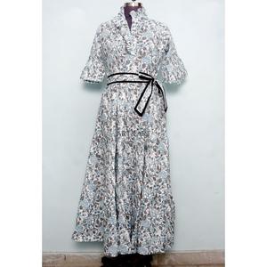 ชุดเดรสยาวผ้าฝ้ายแท้ 100% สำหรับผู้หญิง ลายพิมพ์ดอกไม้แบบอินเดีย ทำมือ แขนยาว น่ารัก สวมใส่สบาย เหมาะสำหรับใส่กลางคืน ชุด 2 ชิ้น - Product Image 4