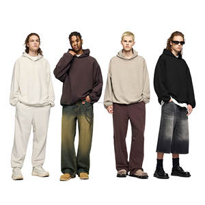 365G Heavyweight Custom Men's Plain <b>Hoodie</b> Retro Fleece Cotton Hooded <b>Long</b> Sleeve Drop Shoulder <b>Oversized</b> Casual <b>Hoodie</b> for Men - Product Image 1
