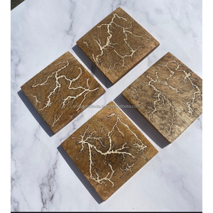 Dessous de verre en résine et bois faits à la main, verres élégants et élégants, décor de table artistique moderne pour manger et vivre - Product Image 2