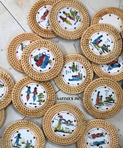 Sous-verres en rotin biodégradable pour tasses à café et à thé, logo personnalisé OEM, emballés en carton, tapis et coussinets réutilisables pour restaurants - Product Image 4