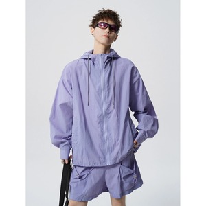 Men's Hooded Windbreaker <b>Jacket</b> Gray Polyester Zipper Closure Streetwear Loose Fit Spring Outdoor Wear - Product Image 5