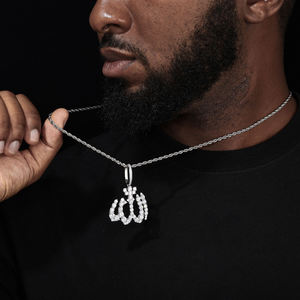 Collier pendentif Allah pour homme en acier inoxydable plaqué rhodium avec pavé de diamants, bijou religieux, cadeau islamique - Product Image 1