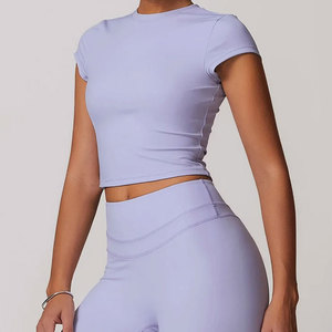 Yoga <b>Padded</b> Top OEM High Compression Women's Slim Fit Summer Workout Crop T-<b>Shirt</b> 100% Cotton High Stretch Quick Dry - Product Image 3