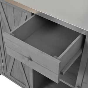 Isla de Cocina para Exteriores con Superficie de Acero Inoxidable, Madera de Abeto, Amplio Espacio de Almacenamiento, Porta Toallas, Especieros, Porta Botellas, Muebles para Patio - Product Image 6