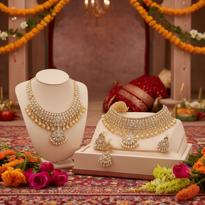 Raani Gold Plated Zircon Antique Designer Choker & Earring Set for Bridal Festive Ethnic Wear - Product Image 3