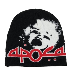 Gorro de invierno con diseño de calavera desplegado Unisex OEM, gorro personalizado sin pliegues, diseño completo de Jacquard, cuero negro colorido con puños, nueva impresión personalizada - Product Image 1