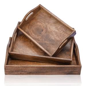 Plateau de service rectangulaire en bois avec poignées intégrées, plateau en bois poli pour aliments et collations, vaisselle, plateaux de service faits à la main - Product Image 2