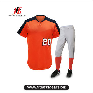 JUST FITNESS GEARS Ensemble de maillot de baseball pour homme, orange, manches courtes, polyester respirant, vêtements pour toutes les saisons - Product Image 1