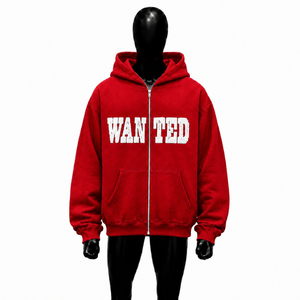 Sudadera con capucha roja con cremallera y estampado gráfico, estilo oversize, de algodón grueso, para hombre, venta al por mayor, ropa casual en oferta - Product Image 1
