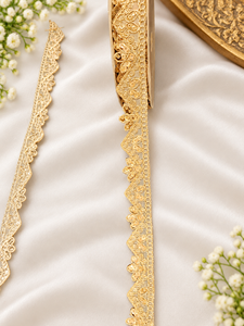 Golden Floral Embellished <b>Lace</b> Trim Saree Lehenga Bridal Dress Sequin Border Embroidery Decorative <b>Ribbon</b> Ethnic Wear Glitter - Product Image 4