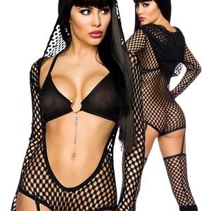 Women Sheer Mesh Jumpsuit Long Sleeve Halter Neck Low Waist Sexy Clubwear Breathable Dot Pattern Above Knee Fit Regular - Product Image 4