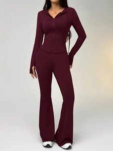 women <b>tracksuit</b> fitted cotton polyester zipper jacket jogger pants breathable stretch gym wear sportswear set - Product Image 3