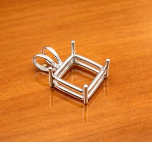 Handmade 925 Silver 10mm Square 4 Prong Semi Mount Designer Charm Pendant Stone Setting DIY Keepsake Resin Work Jewelry Findings - Product Image 6