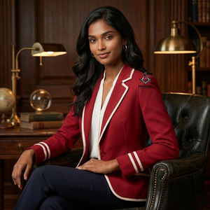 Heritage Masonic Regalia Greek Apparel Women Delta Red <b>Blazer</b> Breathable Stylish Outerwear With Single <b>Button</b> Contrast Color - Product Image 2