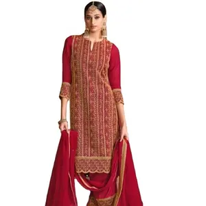 Pakistani Designer Bridal Red Salwar Kameez Chiffon Hot Selling Embroidery Shalwar Kameez For Women Wholesale Shop