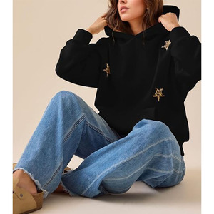 Leopard <b>Star</b> Graphic Hoodies Oversized Cheetah Embroidered Hoodie Y2k Streetwear Hooded Sweatshirts with Pocket - Product Image 2