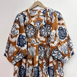 Vestido Casual Midi para Mujer, Tejido 100% Algodón, Liso, Manga Corta, Cintura Imperio, Estilo Babydoll, Cuello en V, Holgado, Funcional - Product Image 3