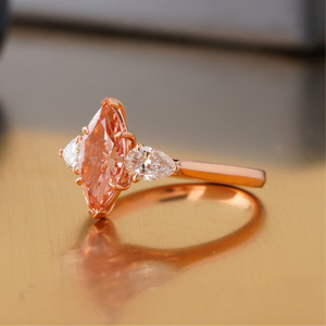 1.62 CT Vivid Red Marquise Cut Lab Grown Diamond <b>Ring</b> 14K Gold Rare Color <b>Statement</b>-Fashionable <b>Statement</b> <b>Ring</b> - Product Image 2