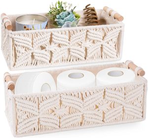 Makeup Organizer Wholesale Handmade Macrame <b>Storage</b> <b>Basket</b> Boho Decor Cotton Rope Handwoven Hollow <b>Basket</b> With Handle - Product Image 4