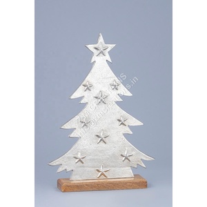 Base de árbol de Navidad plateada, decoración navideña, artesanías de madera de Metal, escultura de árbol de pino elegante, estrella, decoración del hogar, fábrica - Product Image 6