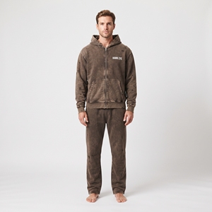 Conjunto de Chándal Personalizado para Hombre con Lavado Ácido y Efecto Desgastado, Sudadera con Capucha Vintage y Pantalones de Chándal de Pierna Ancha, Atuendo Casual a Juego Estilo Urbano - Product Image 4