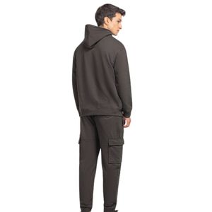 Sudadera con Capucha para Hombre, Corte Regular, Tela de Forro Polar Negra, Parche de Goma con Estampado Frontal en el Pecho, Ropa Casual Urbana, OEM ODM - Product Image 2