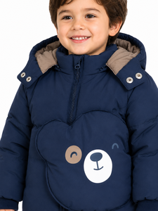 Premium Kids Quilted Hooded Puffer Winter Jacket <b>Cute</b> <b>Bear</b> Pocket Navy Blue Insulated Warm Coat Boys Girls 9 Years Outerwear - Product Image 4