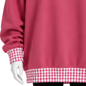 Mens Rose <b>Pink</b> Oversized Crewneck <b>Sweatshirt</b> With Checkered Neckline And Cuffs Long Sleeve Graphic Pullover Casual Fashion Top - Product Image 6