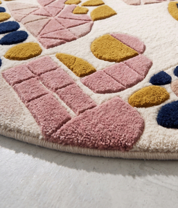 Tapis abstrait rectangulaire DECORDEC rose moutarde marine, 100% laine de Nouvelle-Zélande, motif galets organiques, blocs de mosaïque, antidérapant - Product Image 5