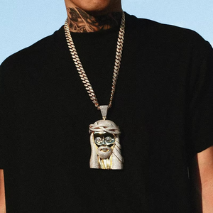 Collar con Colgante de Cruz de Mano de Jesús, Plata de Ley S925, Moissanita Grande, Estilo Iced Out, para Hombre y Mujer, Joyería Hip Hop Drip - Product Image 1
