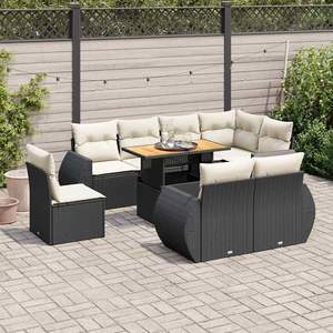 Ensemble de canapés de jardin en rotin PE noir et crème, 9 pièces, élégant ensemble de meubles de jardin 9 pièces - Product Image 1