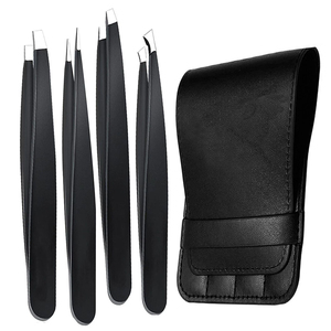 Ensemble professionnel de 4 pinces à épiler durables en acier inoxydable, pointe lisse, étui en cuir PU, précision, biseautées, pointues, plates, angulaires - Product Image 5