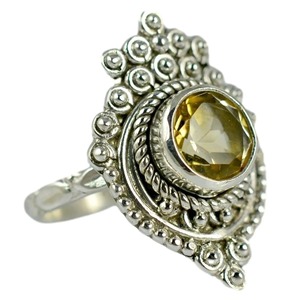 Citrine 925 Sterling <b>Silver</b> Boho <b>Statement</b> Promise <b>Ring</b> for Women Yellow Gemstone Round Jewelry November Birthstone - Product Image 1