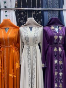 Summer sale Modest Dubai Beaded Sequined <b>Long</b> Sleeve Abaya Muslim Traditional Handmade Wedding Women Polyester Breathable V Neck - Product Image 2