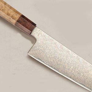 Cuchillo de cobre damasco hecho a mano con perfil delgado y mango de madera para limpiar y procesar pescado - Product Image 2