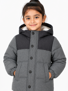 Chaqueta Acolchada Gris para Niñas, Abrigo Cálido de Invierno con Capucha, Reversible a Cuadros, Cierre de Cremallera, Acolchado - Product Image 4