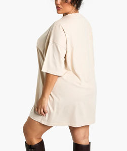Customized Women's Oversized Crew Neck T-<b>Shirt</b> Beige Short Sleeve Loose Fit 100% Cotton Jersey <b>Flame</b> Logo Print All Seasons - Product Image 6