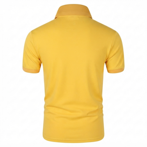 เสื้อเชิ้ตผู้ชายสีเหลืองแบบถักปักลายสั่งทำขายส่ง แขนสั้น สวมใส่สบาย ระบายอากาศได้ดี เหมาะสำหรับฤดูร้อน ทำจากผ้าฝ้าย ใช้ได้ทั้งในธุรกิจ กอล์ฟ และกีฬา - Product Image 4