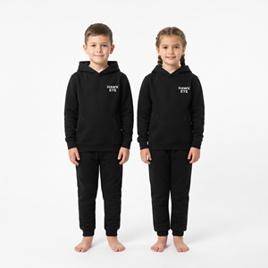 Conjunto Deportivo de Felpa de Algodón con Capucha para Niños, Color Negro Sólido, Ropa Casual de Dos Piezas Personalizada para Niños - Product Image 5